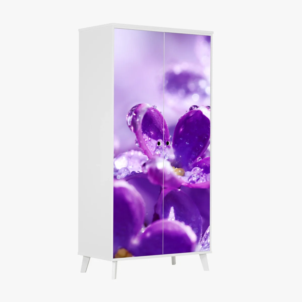 Schrankaufkleber lila fliederblüte mit tau – Wallnifity® Schrankaufkleber lila fliederblüte mit tau – Wallnifity®