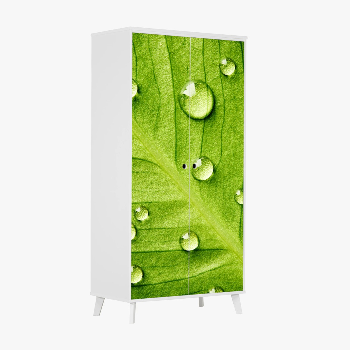 Schrankaufkleber frisches grünes blatt mit wassertropfen – Wallnifity®