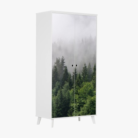 Schrankaufkleber nebliger immergrüner wald panorama – Wallnifity®