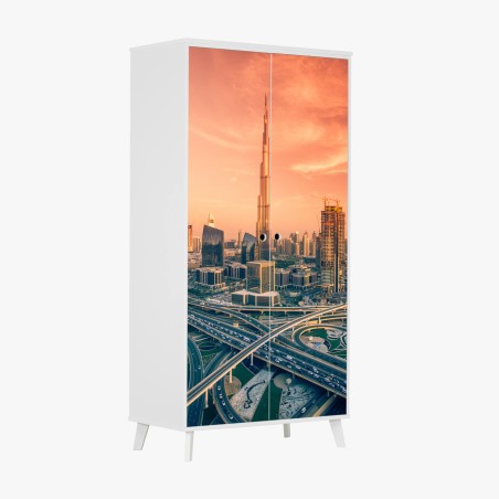 Schrankaufkleber Dubai skyline bei sonnenuntergang – Wallnifity®
