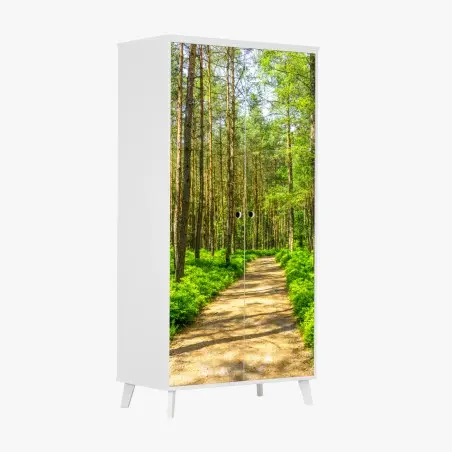 Schrankaufkleber sonniger waldweg zwischen kiefern – Wallnifity®