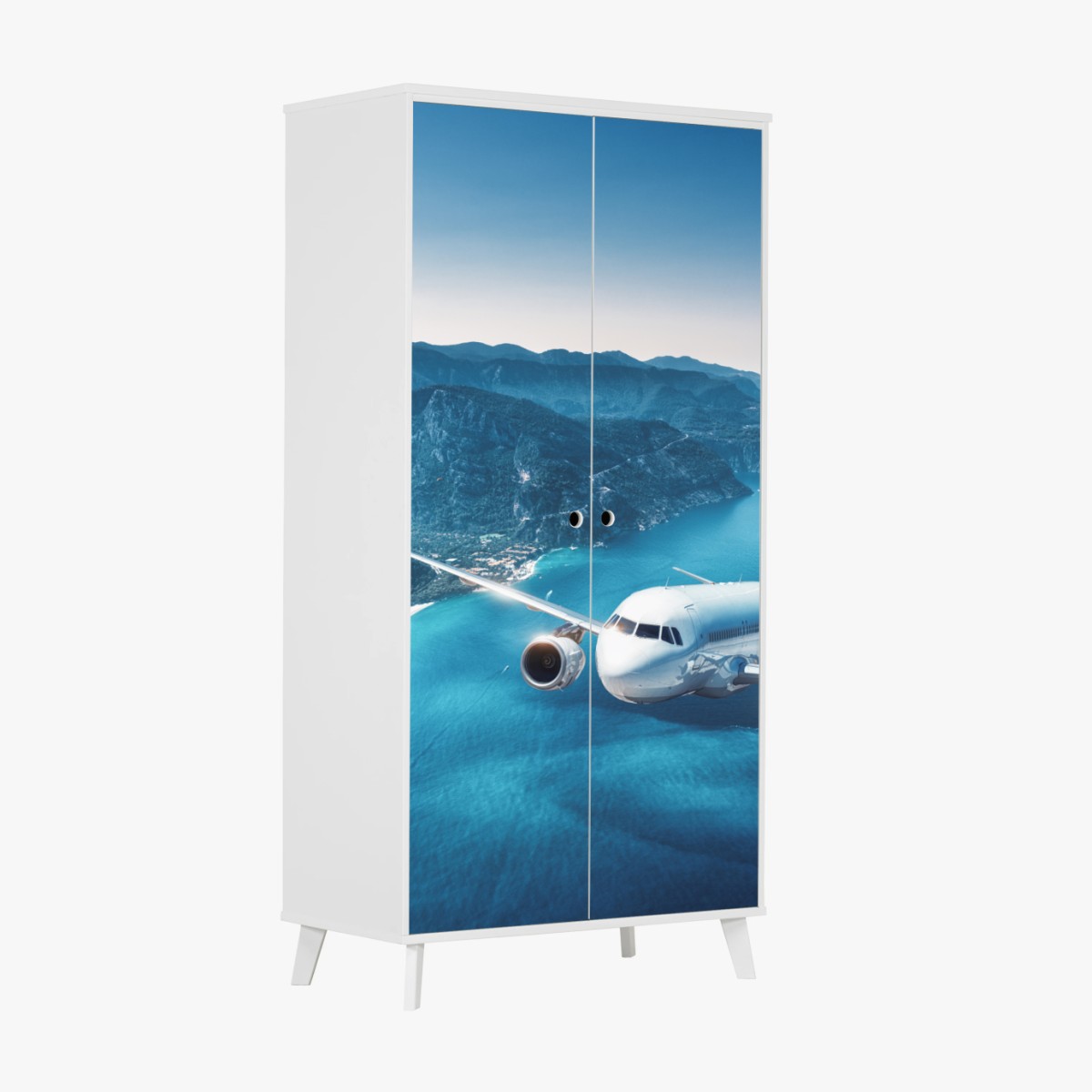 Schrankaufkleber küstenflug über türkisblauem meer – Wallnifity®