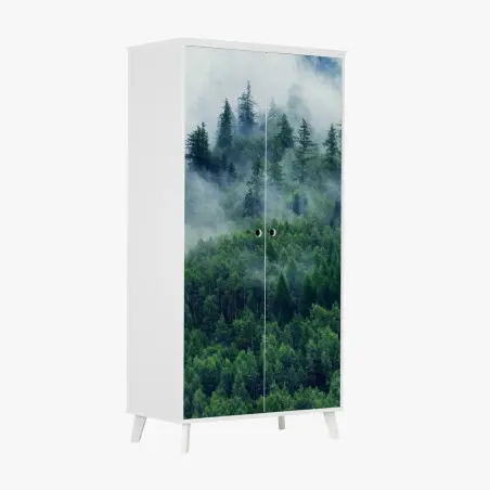 Schrankaufkleber nebliger grüner wald – Wallnifity®