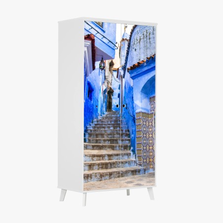 Schrankaufkleber blaue gasse in Chefchaouen, Marokko – Wallnifity®