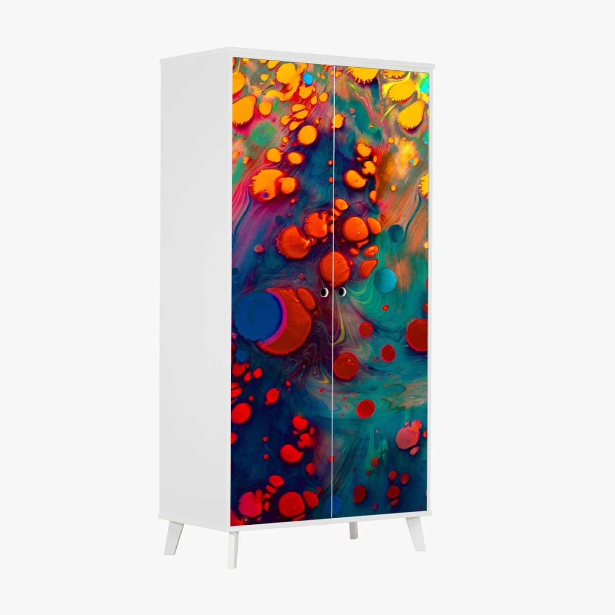 Schrankaufkleber lebendige türkis-orange marmorierte kunst – Wallnifity® Schrankaufkleber lebendige türkis-orange marmorierte kunst – Wallnifity®