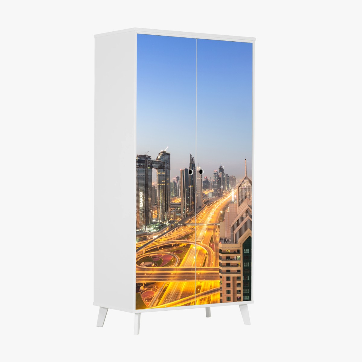 Schrankaufkleber skyline von Dubai bei dämmerung – Wallnifity®