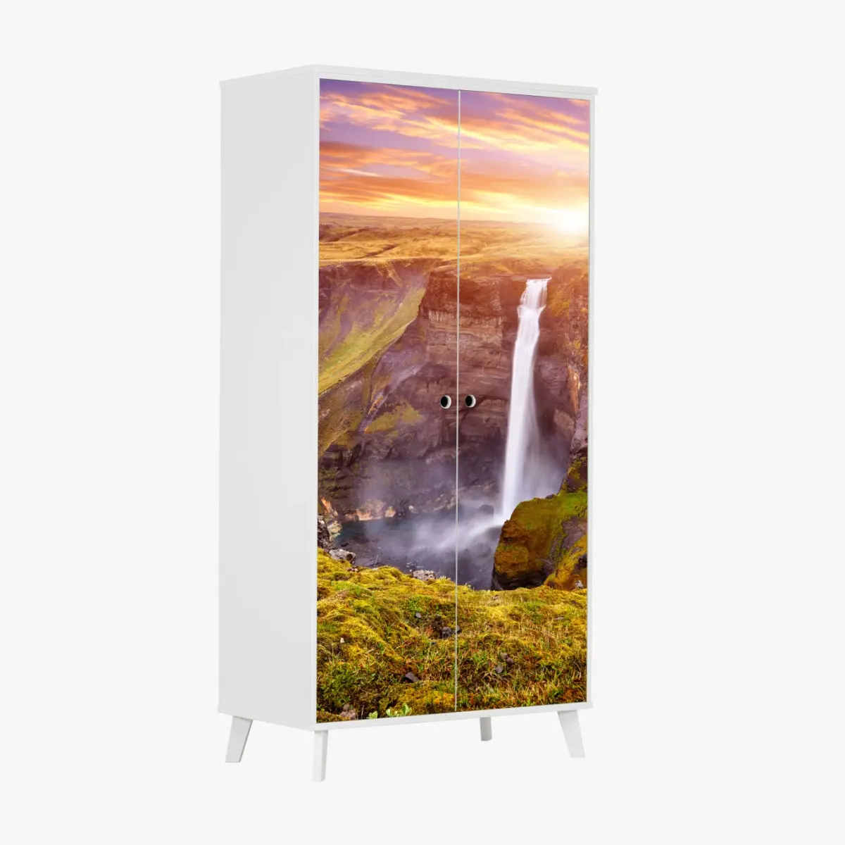 Schrankaufkleber Haifoss wasserfall bei sonnenuntergang – Wallnifity®