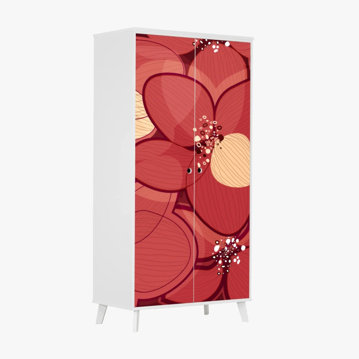 Schrankaufkleber rotes blumenmuster mit beigen mittelpunkten – Wallnifity® Schrankaufkleber rotes blumenmuster mit beigen mittelpunkten – Wallnifity®