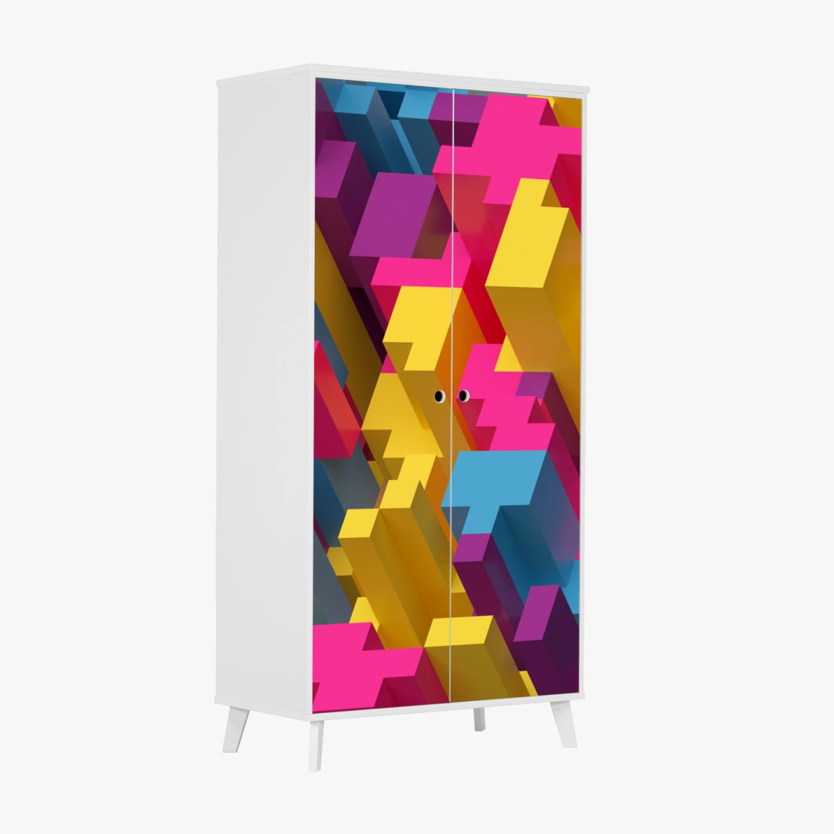 Schrankaufkleber buntes 3d-voxel-muster – Wallnifity®