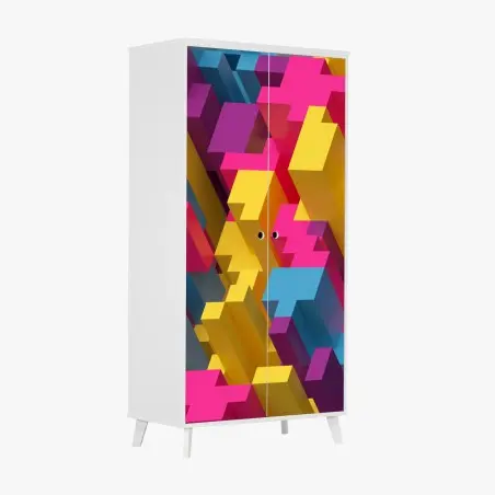Schrankaufkleber buntes 3d-voxel-muster – Wallnifity®