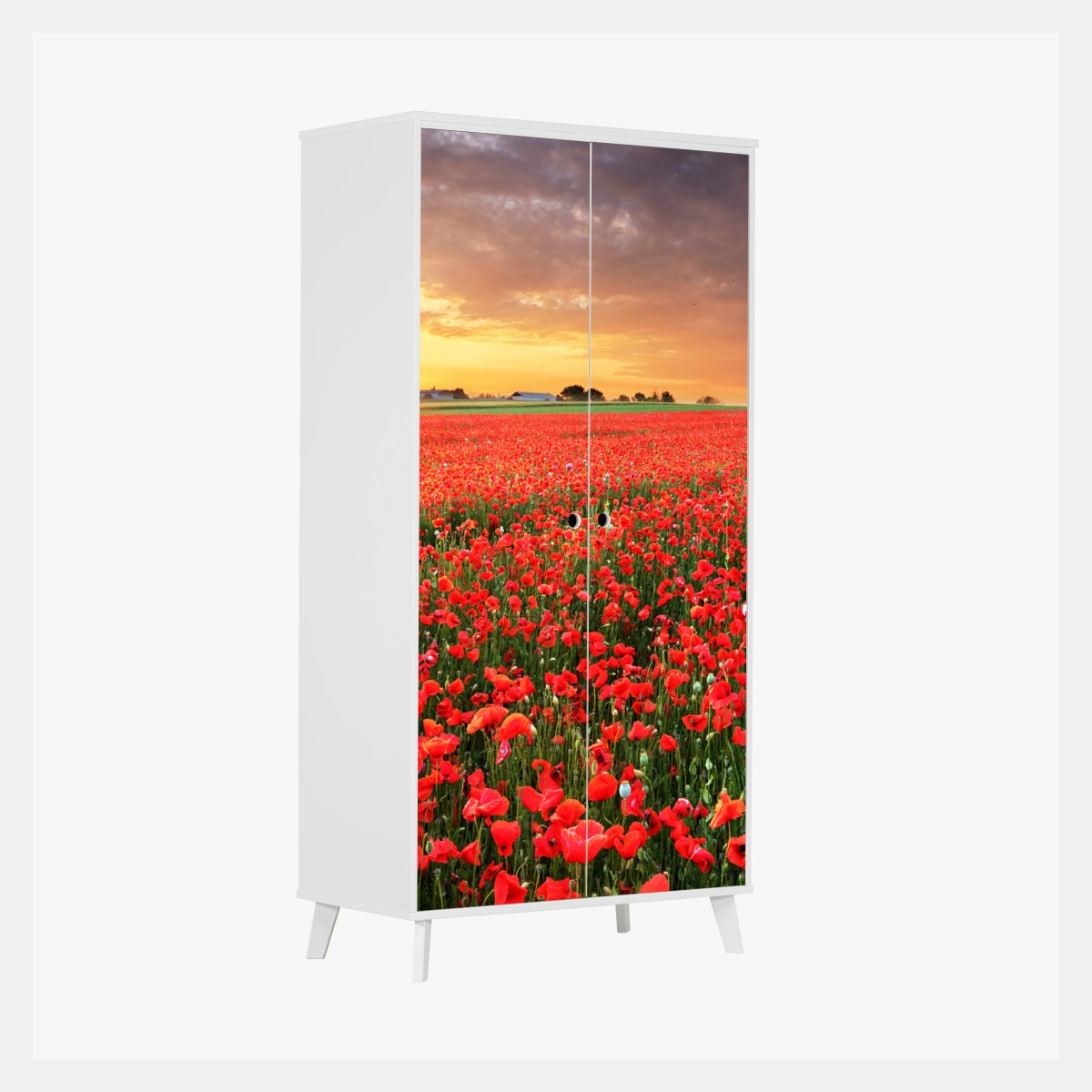 Schrankaufkleber mohnfeld im sonnenuntergang – Wallnifity®