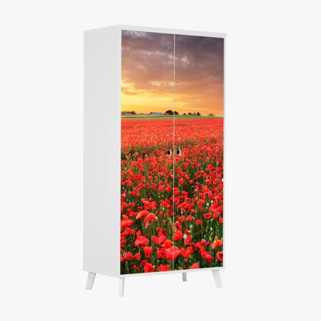 Schrankaufkleber mohnfeld im sonnenuntergang – Wallnifity®