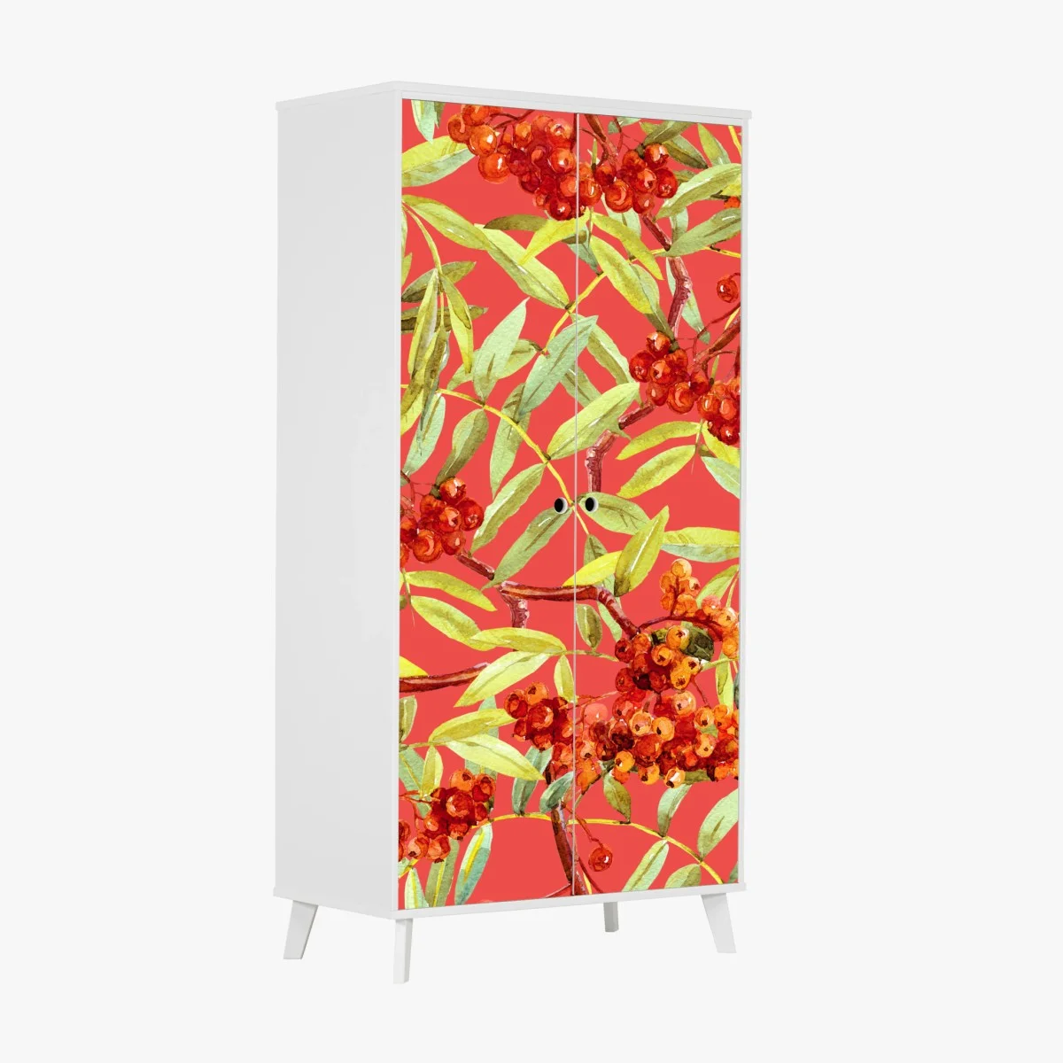 Schrankaufkleber aquarellmuster mit vogelbeeren – Wallnifity® Schrankaufkleber aquarellmuster mit vogelbeeren – Wallnifity®