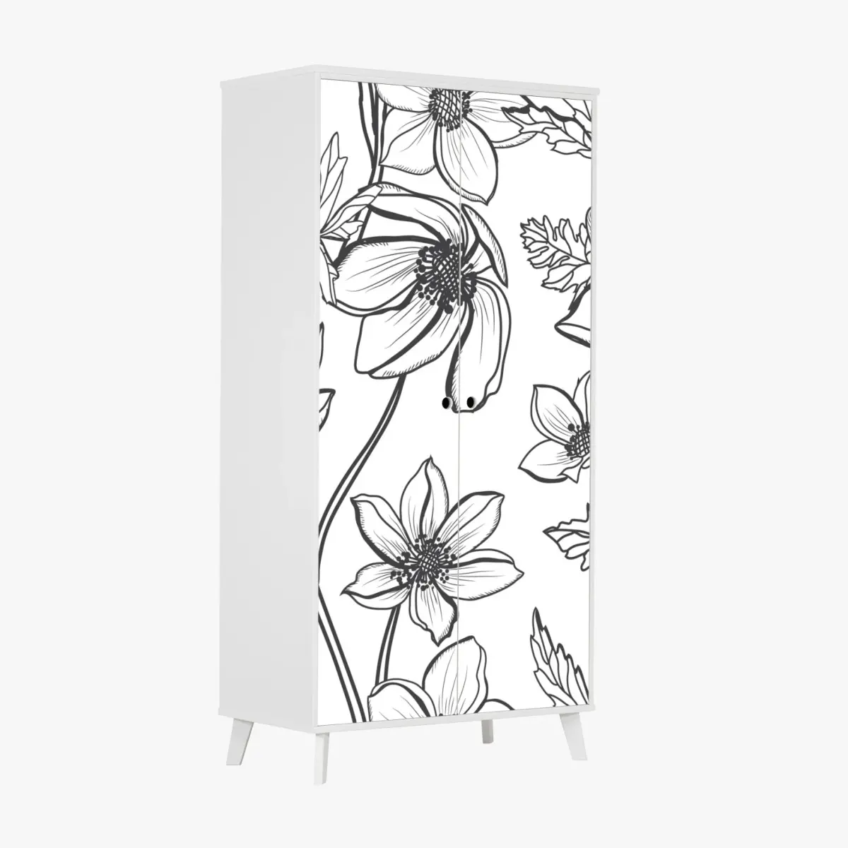 Schrankaufkleber botanische linienzeichnung mit blumen – Wallnifity®