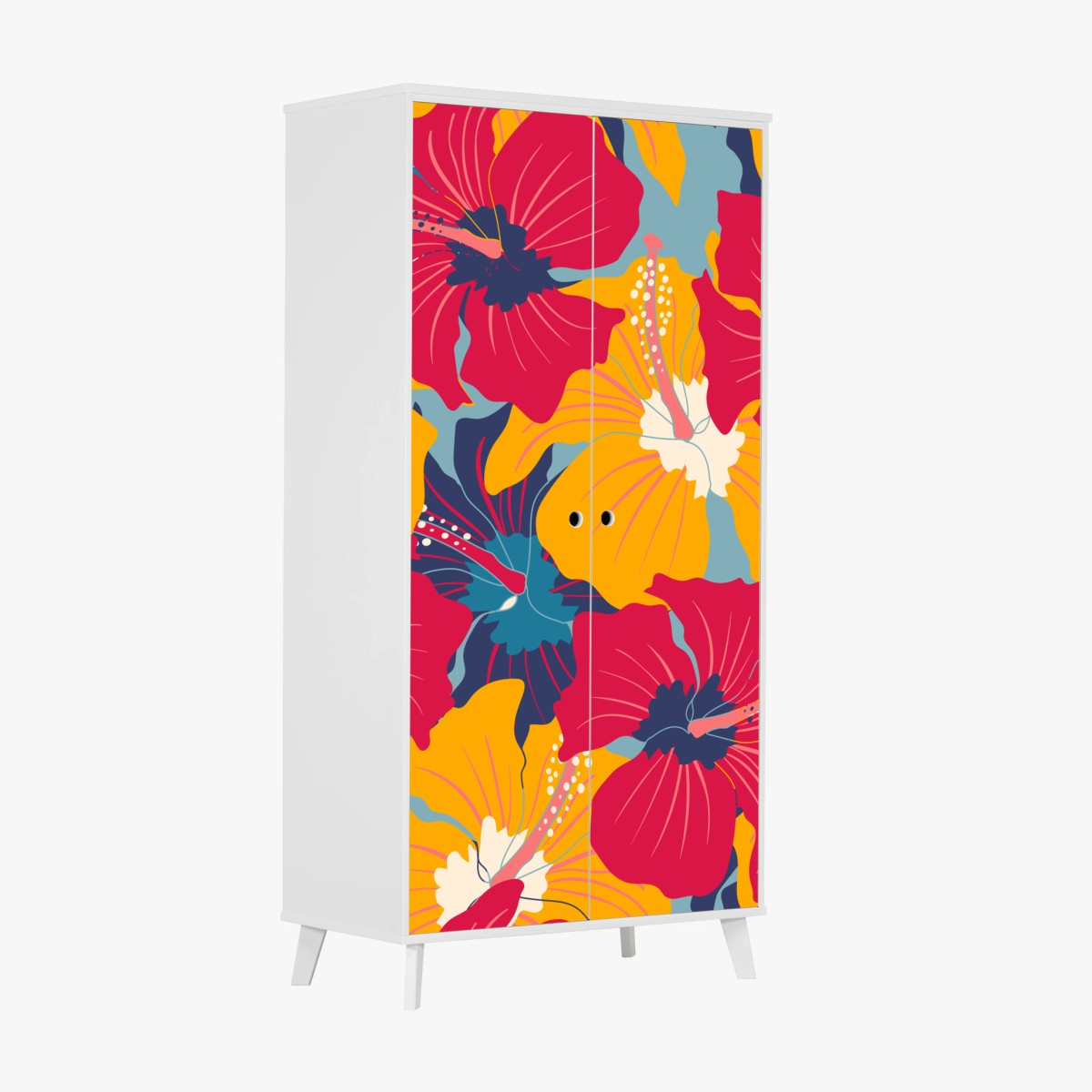 Schrankaufkleber lebhaftes hibiskusmuster – Wallnifity®