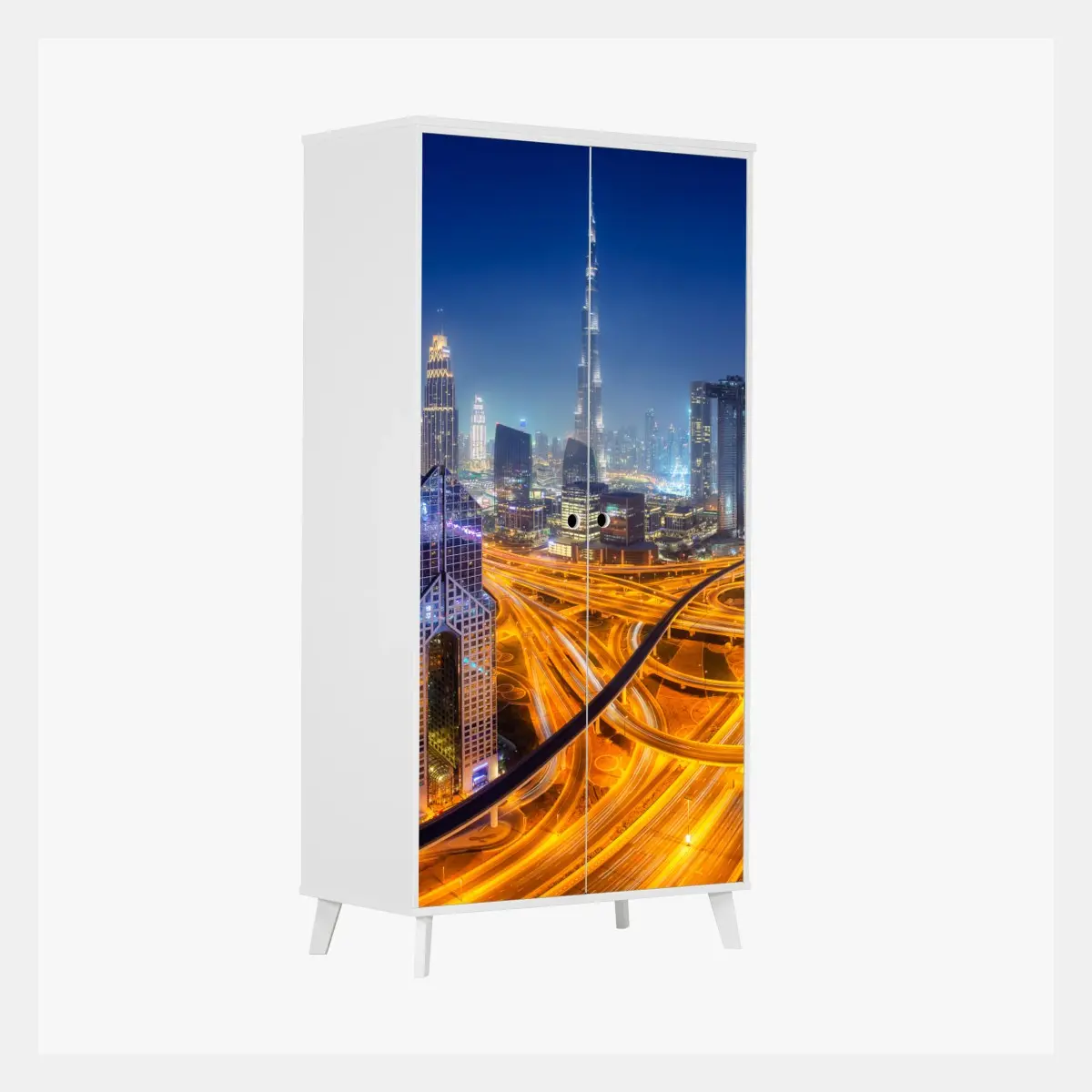 Schrankaufkleber panorama der nächtlichen skyline von Dubai – Wallnifity®