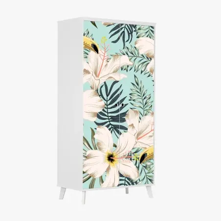 Schrankaufkleber tropisches muster mit tukan und blumen – Wallnifity®