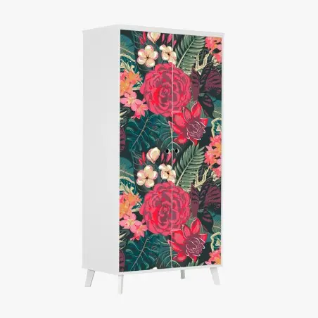 Schrankaufkleber tropisches blumenmuster in rosa und türkis – Wallnifity®