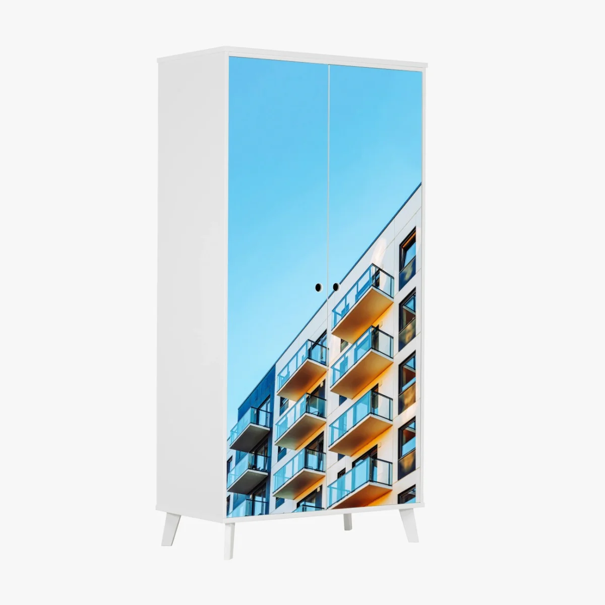 Schrankaufkleber modernes wohngebäude mit balkonen – Wallnifity® Schrankaufkleber modernes wohngebäude mit balkonen – Wallnifity®