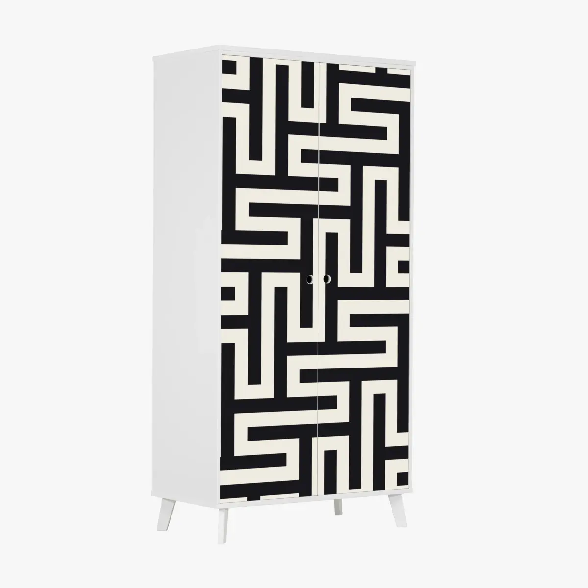 Schrankaufkleber geometrisches labyrinthmuster in beige und schwarz – Wallnifity®