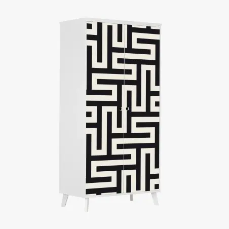 Schrankaufkleber geometrisches labyrinthmuster in beige und schwarz – Wallnifity®