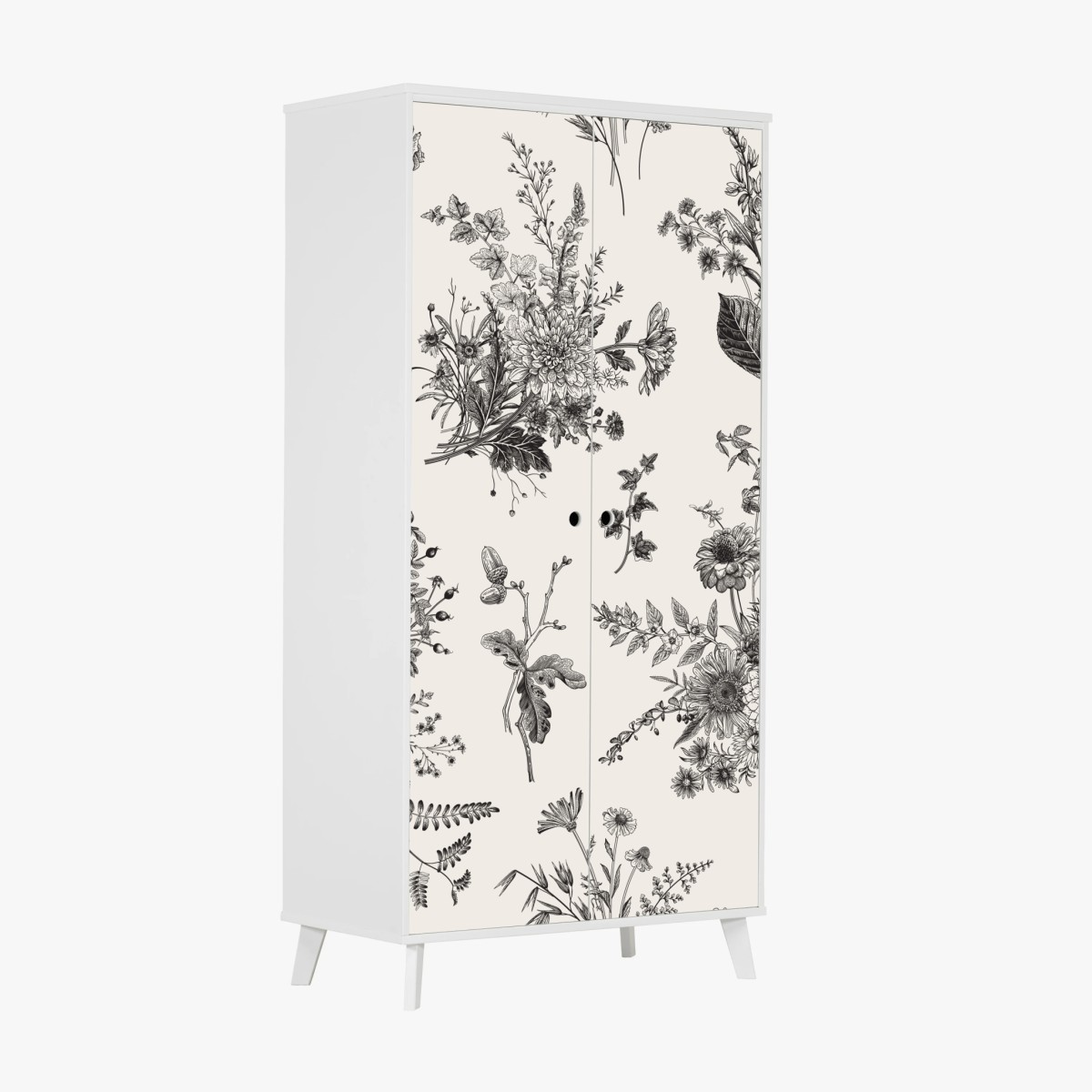 Schrankaufkleber klassisches schwarzweißes blumenmuster – Wallnifity®
