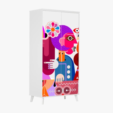 Schrankaufkleber mann mit regenbogen reitet geometrischen vogel – Wallnifity®