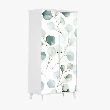 Schrankaufkleber zarter eukalyptus-aquarell blättermuster – Wallnifity®