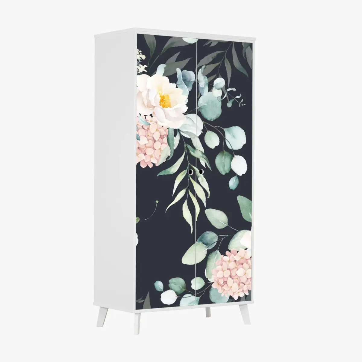 Schrankaufkleber elegantes aquarell-blumenmuster auf dunklem hintergrund – Wallnifity®