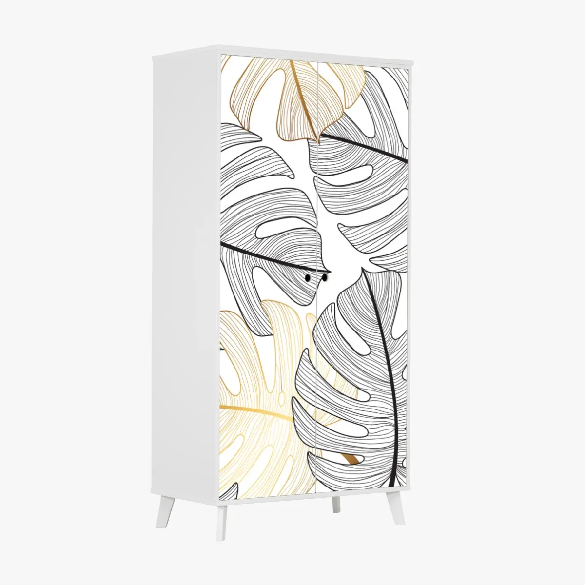 Schrankaufkleber monstera-blattmuster mit goldakzenten – Wallnifity®