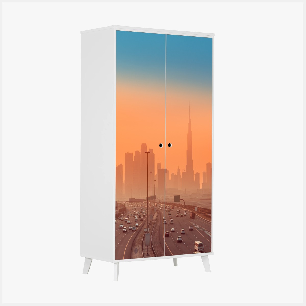 Schrankaufkleber Dubai skyline bei sonnenaufgang – Wallnifity®