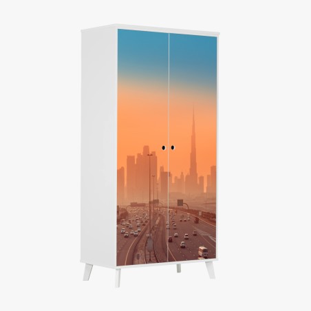 Schrankaufkleber Dubai skyline bei sonnenaufgang – Wallnifity®