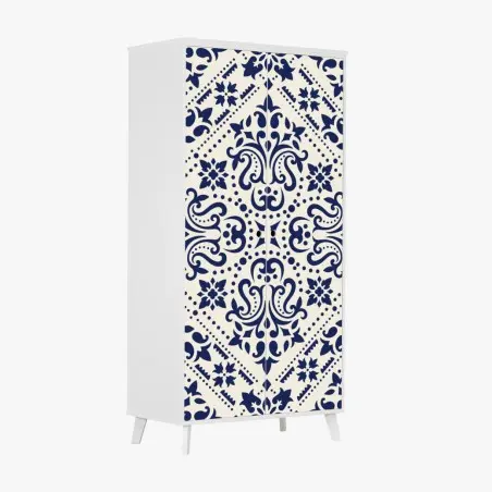 Schrankaufkleber marineblaues damast-fliesenmuster – Wallnifity®