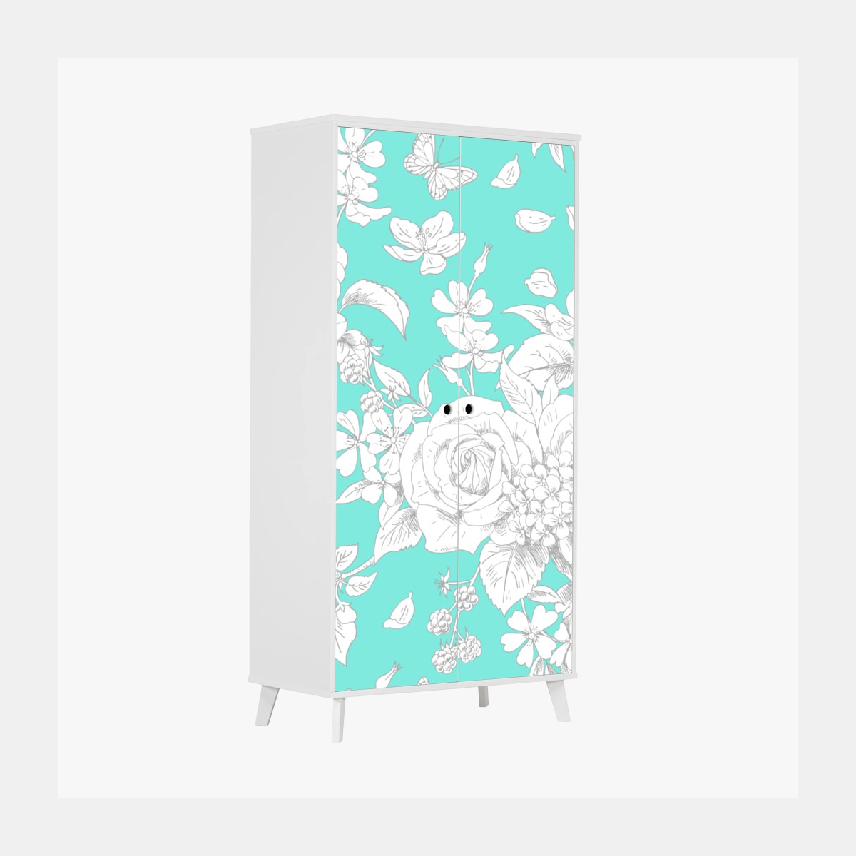 Schrankaufkleber türkis floral muster mit blumen – Wallnifity®
