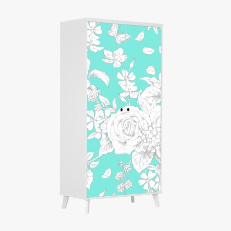 Schrankaufkleber türkis floral muster mit blumen – Wallnifity®