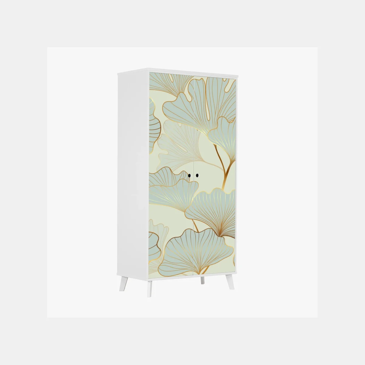 Schrankaufkleber pastell ginkgo blättermuster mit goldakzenten – Wallnifity® Schrankaufkleber pastell ginkgo blättermuster mit goldakzenten – Wallnifity®