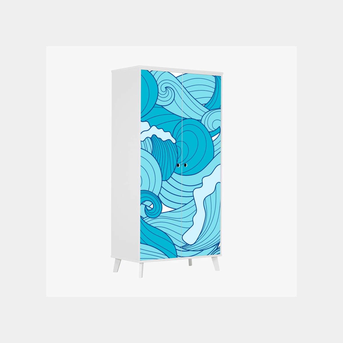 Schrankaufkleber blaue ozeanwellen illustration – Wallnifity®