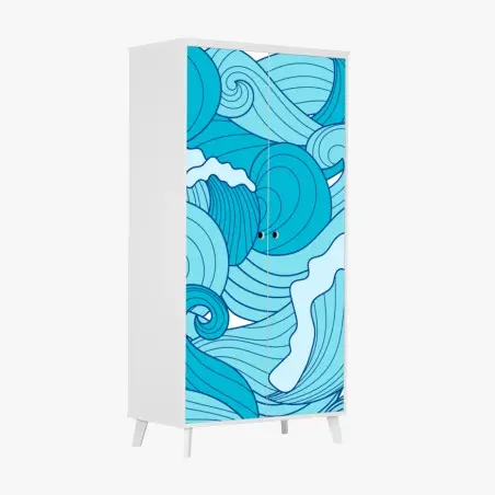 Schrankaufkleber blaue ozeanwellen illustration – Wallnifity®