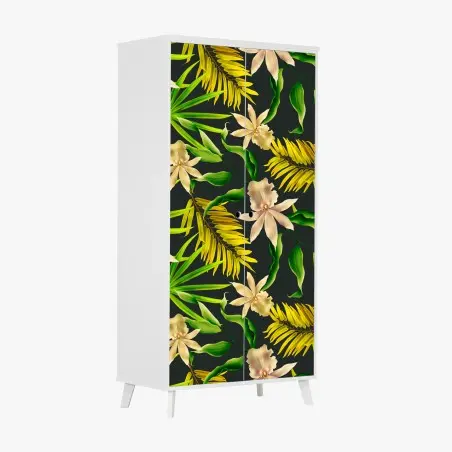 Schrankaufkleber tropisches orchideenmuster auf dunklem hintergrund – Wallnifity®