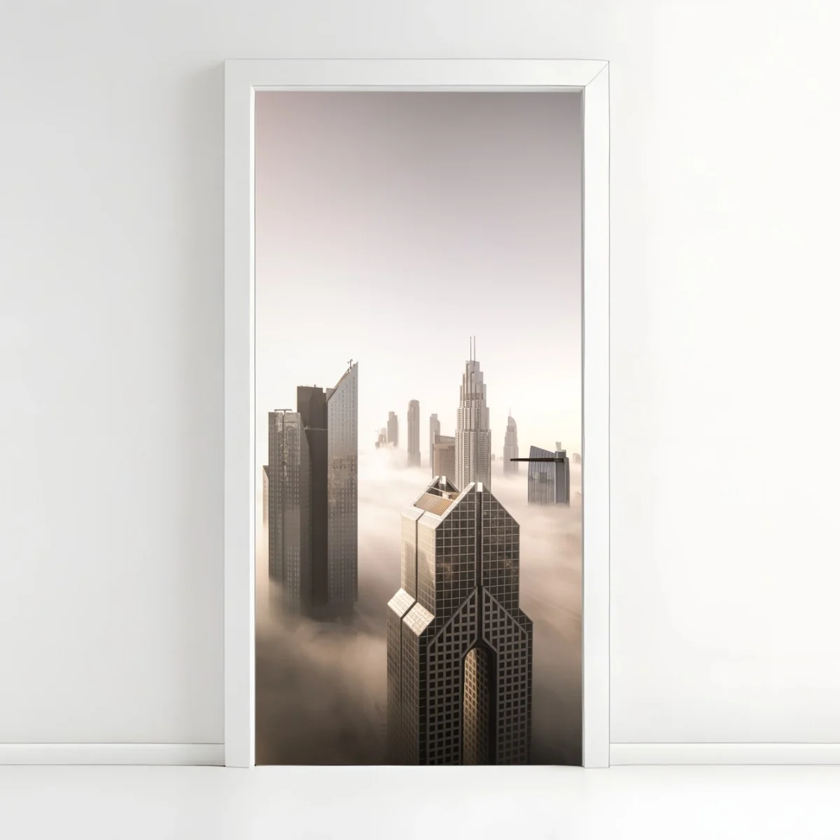 Türaufkleber neblige Dubai skyline über den wolken – Wallnifity® Türaufkleber neblige Dubai skyline über den wolken – Wallnifity®