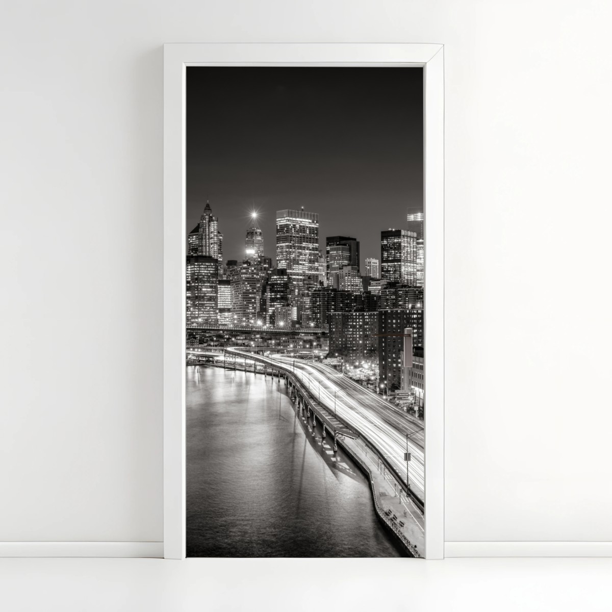 Türaufkleber monochrome stadtsilhouette bei nacht – Wallnifity®