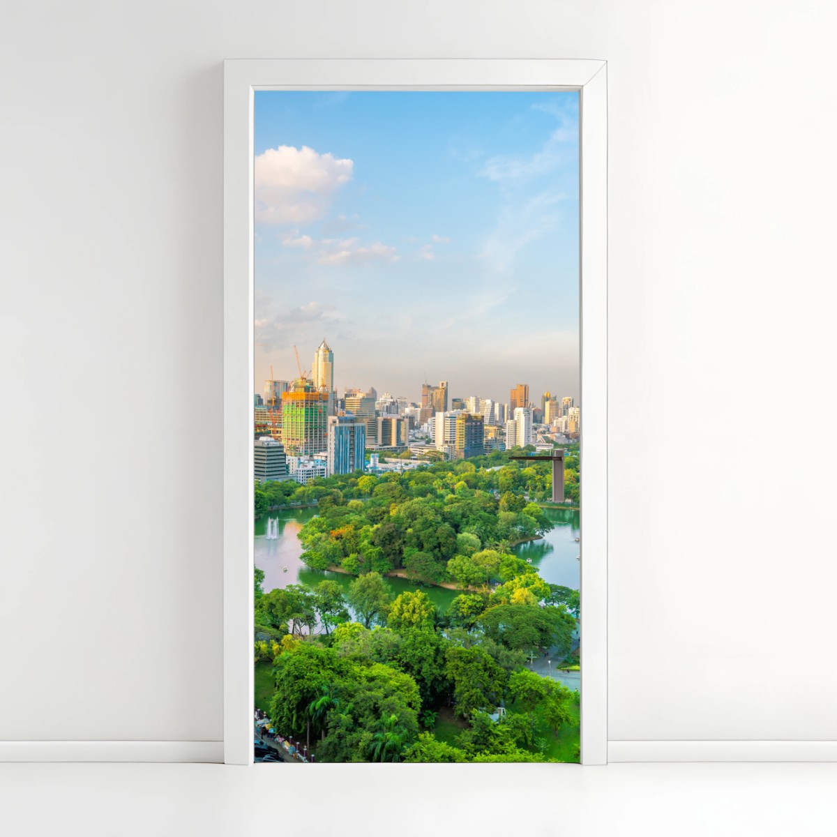 Türaufkleber Bangkok skyline über dem Lumpini Park – Wallnifity®