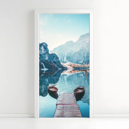 Türaufkleber ruhiger morgen am Pragser Wildsee, Dolomiten – Wallnifity®