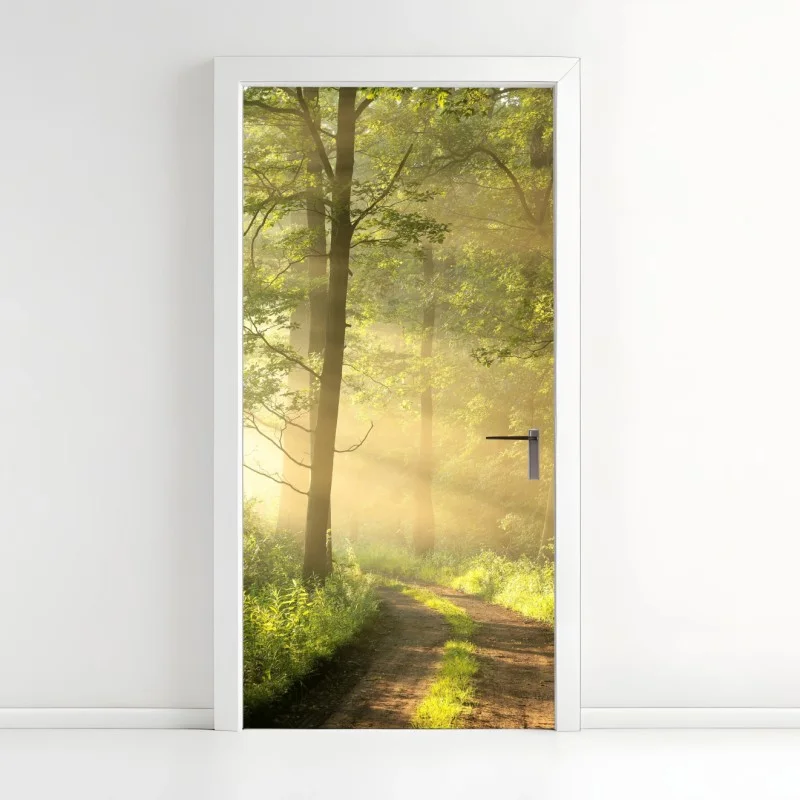Türaufkleber morgendliches licht im wald