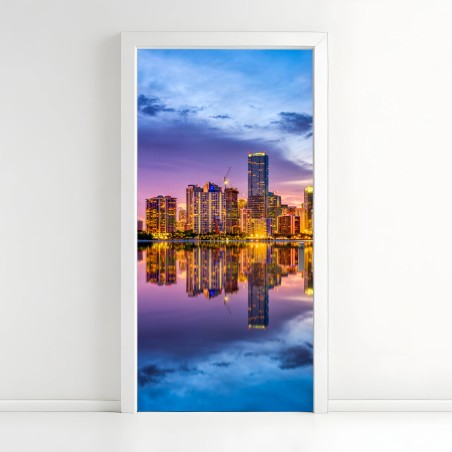 Türaufkleber Miami skyline gespiegelt in Biscayne Bay – Wallnifity®