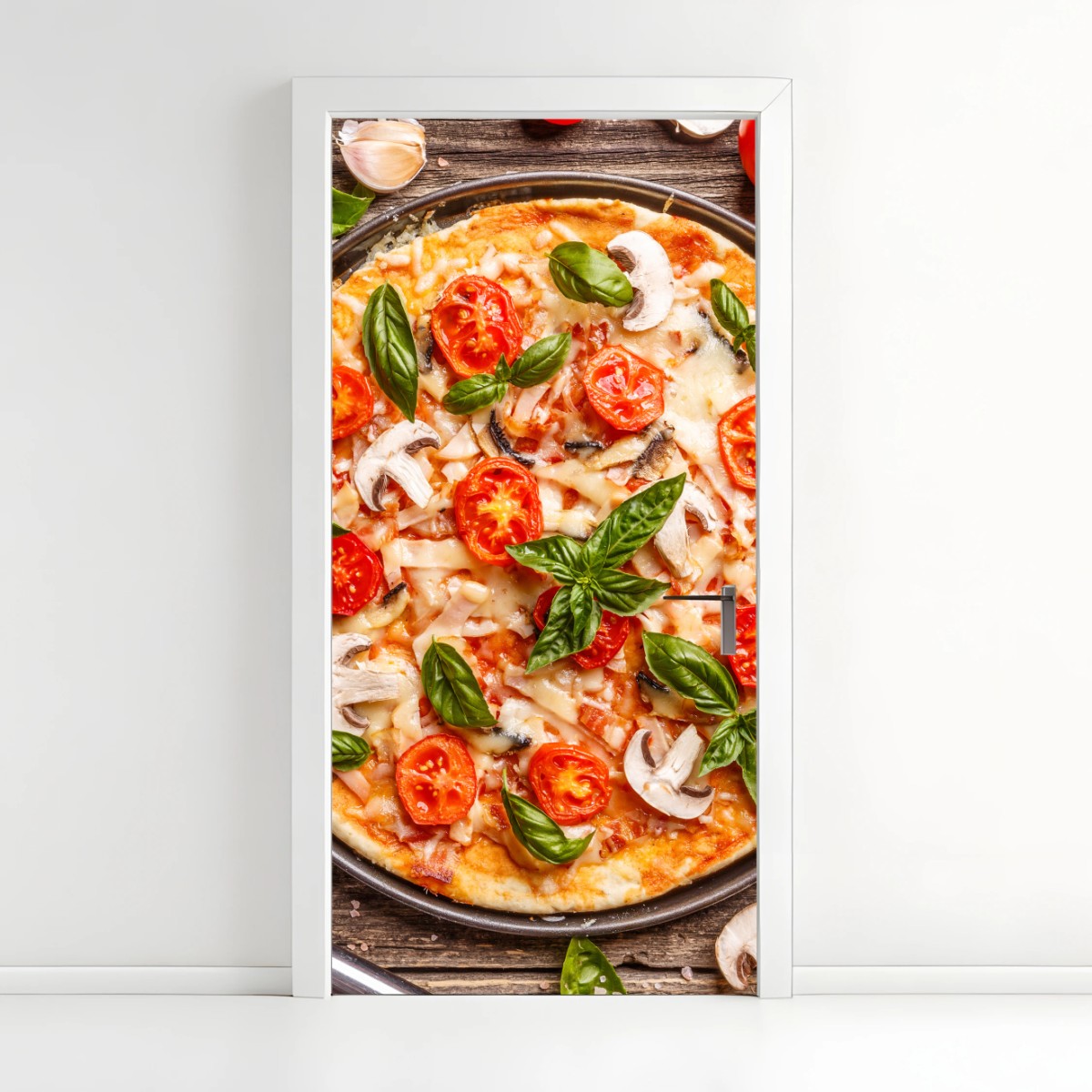 Türaufkleber frische pizza mit basilikum und cherrytomaten – Wallnifity®