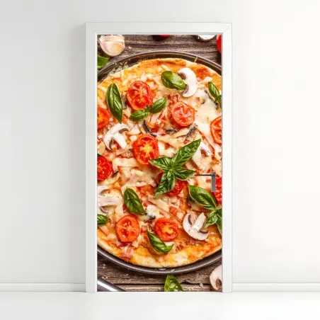 Türaufkleber frische pizza mit basilikum und cherrytomaten – Wallnifity®