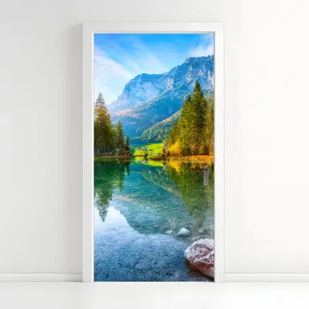 Türaufkleber Hintersee herbstliche see- und bergspiegelung – Wallnifity®