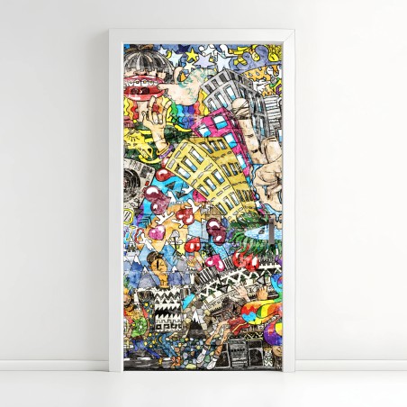 Türaufkleber farbenfrohes urbanes musikmural – Wallnifity®