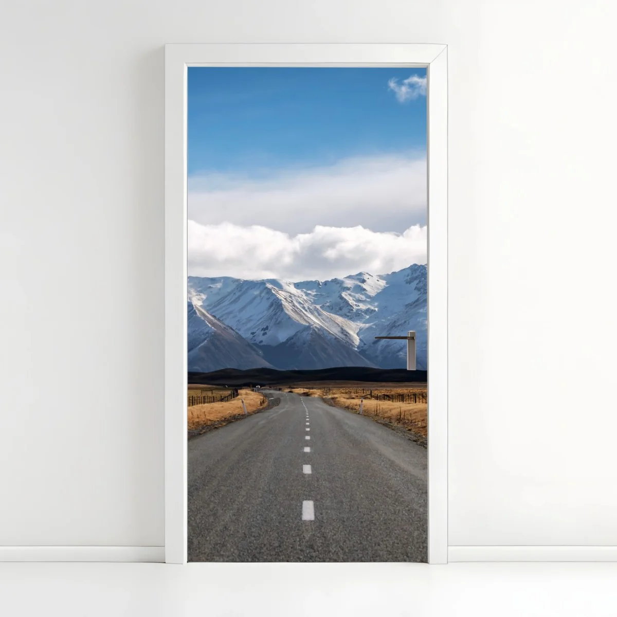 Türaufkleber straße zur schneebedeckten bergwelt, Neuseeland – Wallnifity® Türaufkleber straße zur schneebedeckten bergwelt, Neuseeland – Wallnifity®